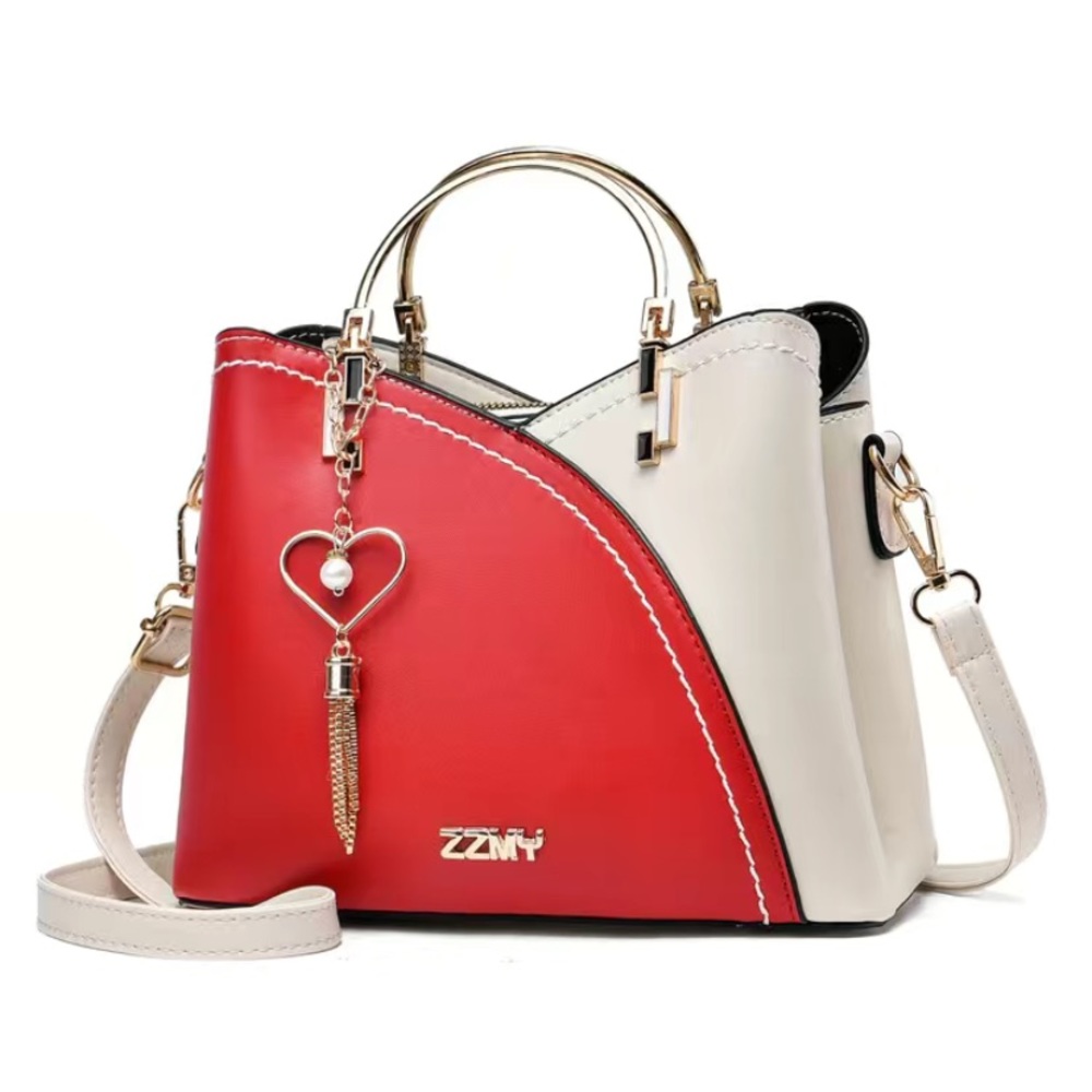 CHIC COLOR BLOCK METAL TASSEL SATCHEL CROSSBODY BAG